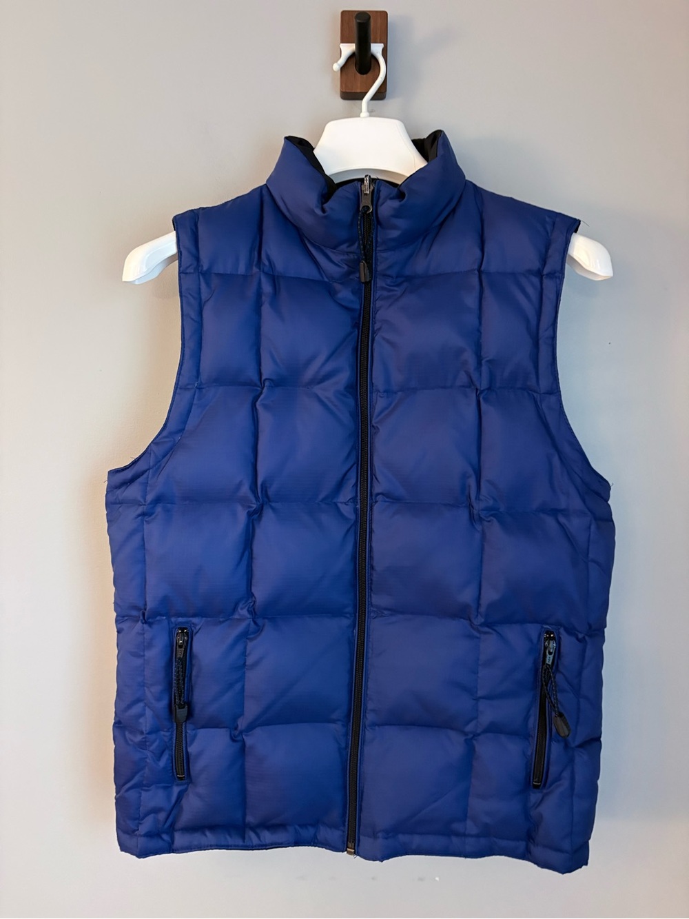 GAP XXL Reversible Down Vest Royal Blue Black Grid Quilted Puffer